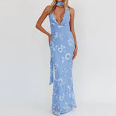 BXOXO Women Floral Maxi Dress Spaghetti Strap Slip Dress Y2k Bodycon Backless Flowers Print Going Out Long Sundress